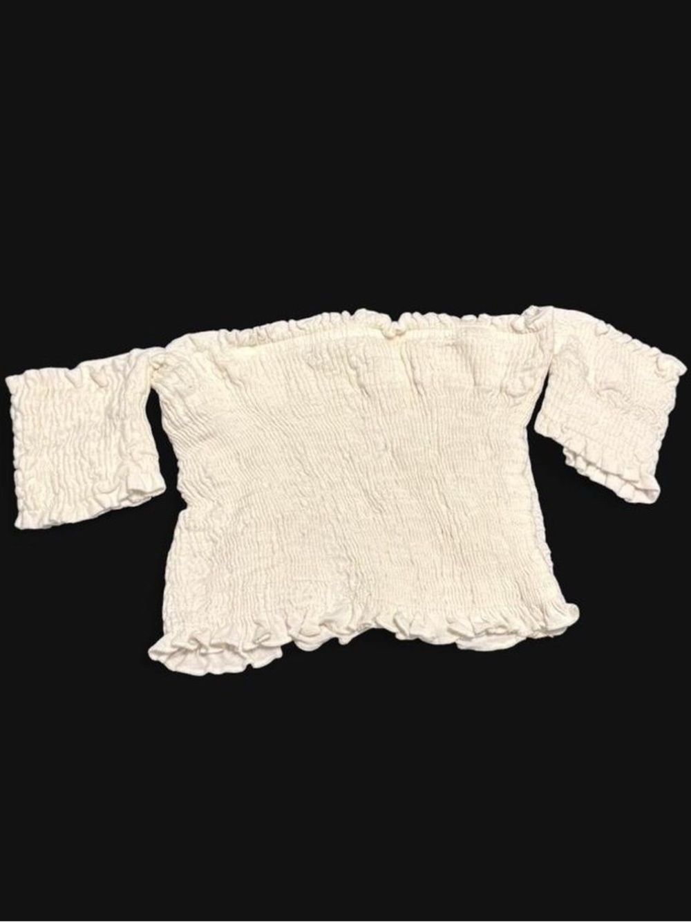 Fashion Nova White Smocked Off-Shoulder Crop Top